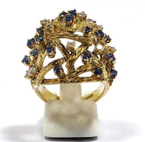 Appraisal: SAPPHIRE BRILLIANT-CUT DIAMOND AND GOLD RING ca Yellow gold Decorative