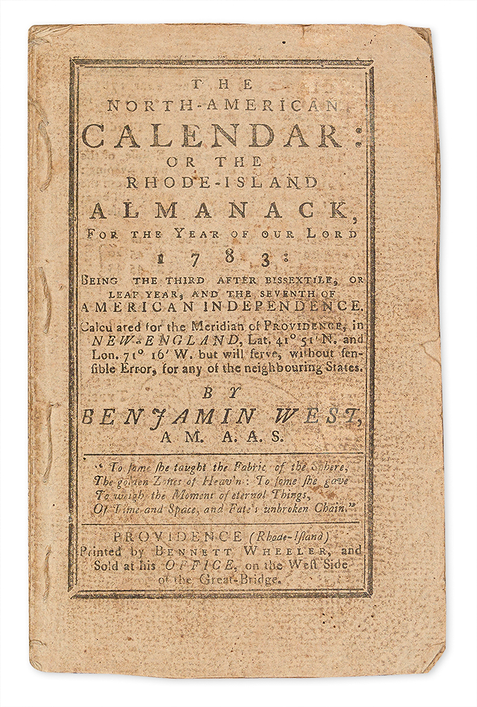 Appraisal: EARLY AMERICAN IMPRINT West Benjamin The North-American Calendar and Rhode-Island