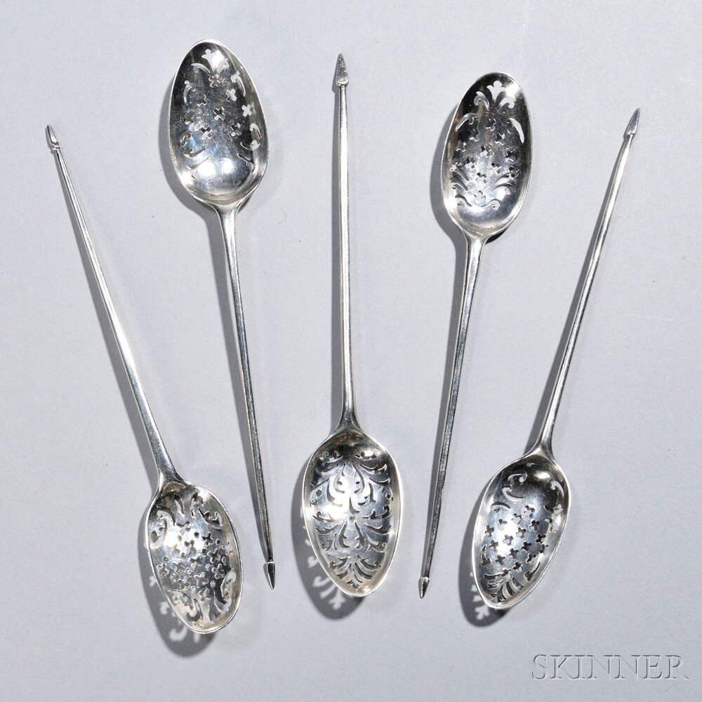 Appraisal: Five Georgian Silver Mote Spoons all probably mid- th to