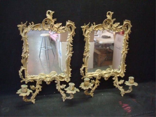 Appraisal: Pair of Gilt Metal Mirrored Sconces Rococo style From a