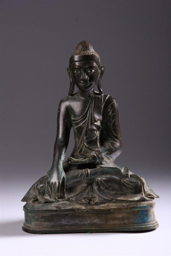 Appraisal: BURMESE MANDALAY-STYLE BRONZE FIGURE OF BUDDHA SAKYAMUNI th century Seated