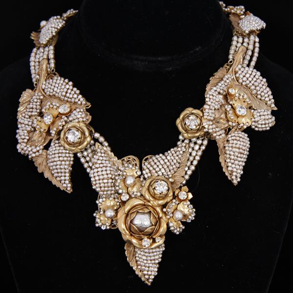 Appraisal: Stunning Miriam Haskell Gold Tone Grey Pearl Bib Necklace with