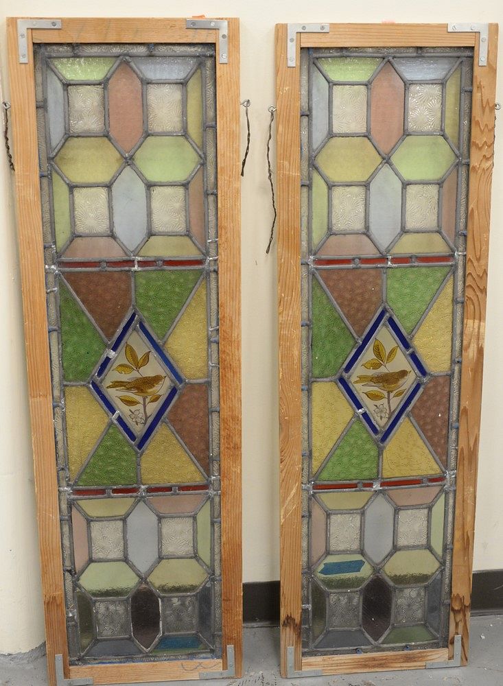 Appraisal: Set of Four Stained Glass Windows two depicting bird in