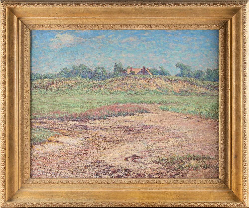 Appraisal: AMERICAN SCHOOL MID- TH CENTURY LANDSCAPE WITH A DISTANT HOUSE