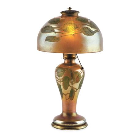 Appraisal: Tiffany Wheel Engraved Favrile Glass Lamp Estimate -