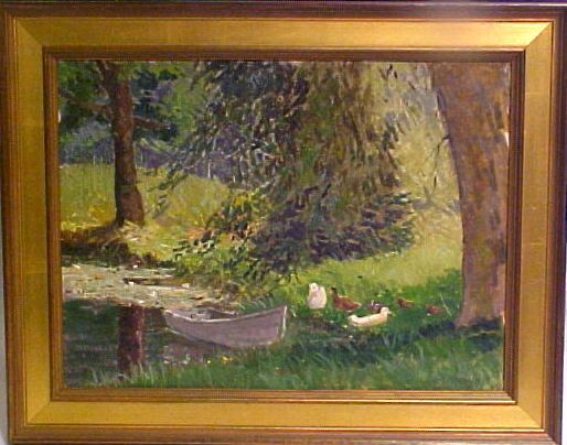 Appraisal: Roger Dennis American - oil on canvasboard ducks in shade