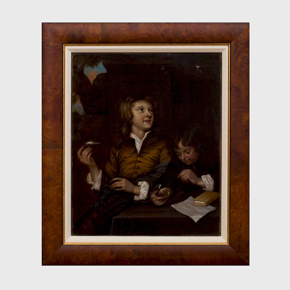 Appraisal: After Adriaen Hanneman - Boys Blowing Bubbles Oil on canvas