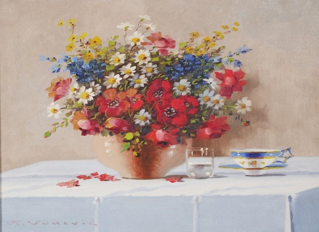 Appraisal: Oil on canvas painting of a floral still life by