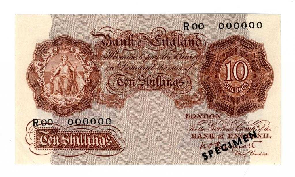 Appraisal: BANK OF ENGLAND K O PEPPIATT TEN SHILLINGS Serial no