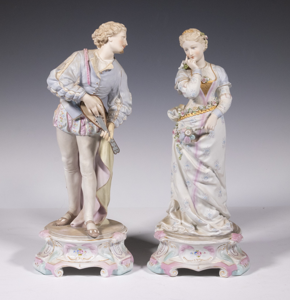 Appraisal: PR MEISSEN COURTING COUPLE FIGURINES Pair of German Porcelain Standing