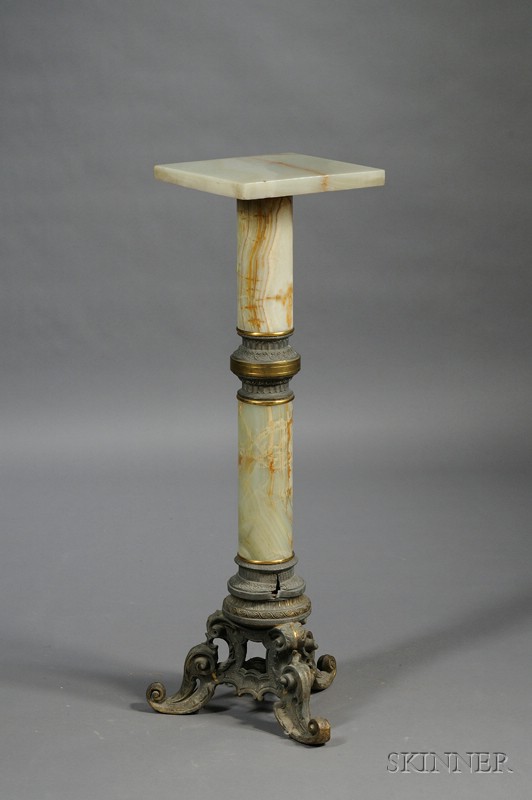 Appraisal: Green Onyx and Patinated Metal Pedestal late th century square