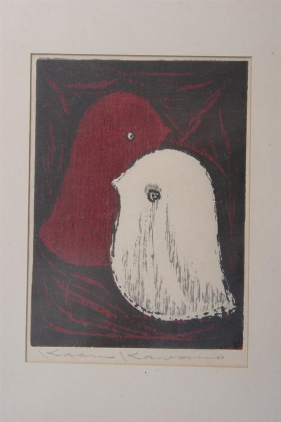 Appraisal: KAORU KAWANO Japanese - Two Birds Woodcut signed in pencil