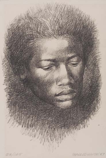 Appraisal: CHARLES WHITE - Head Lithograph x mm x inches full