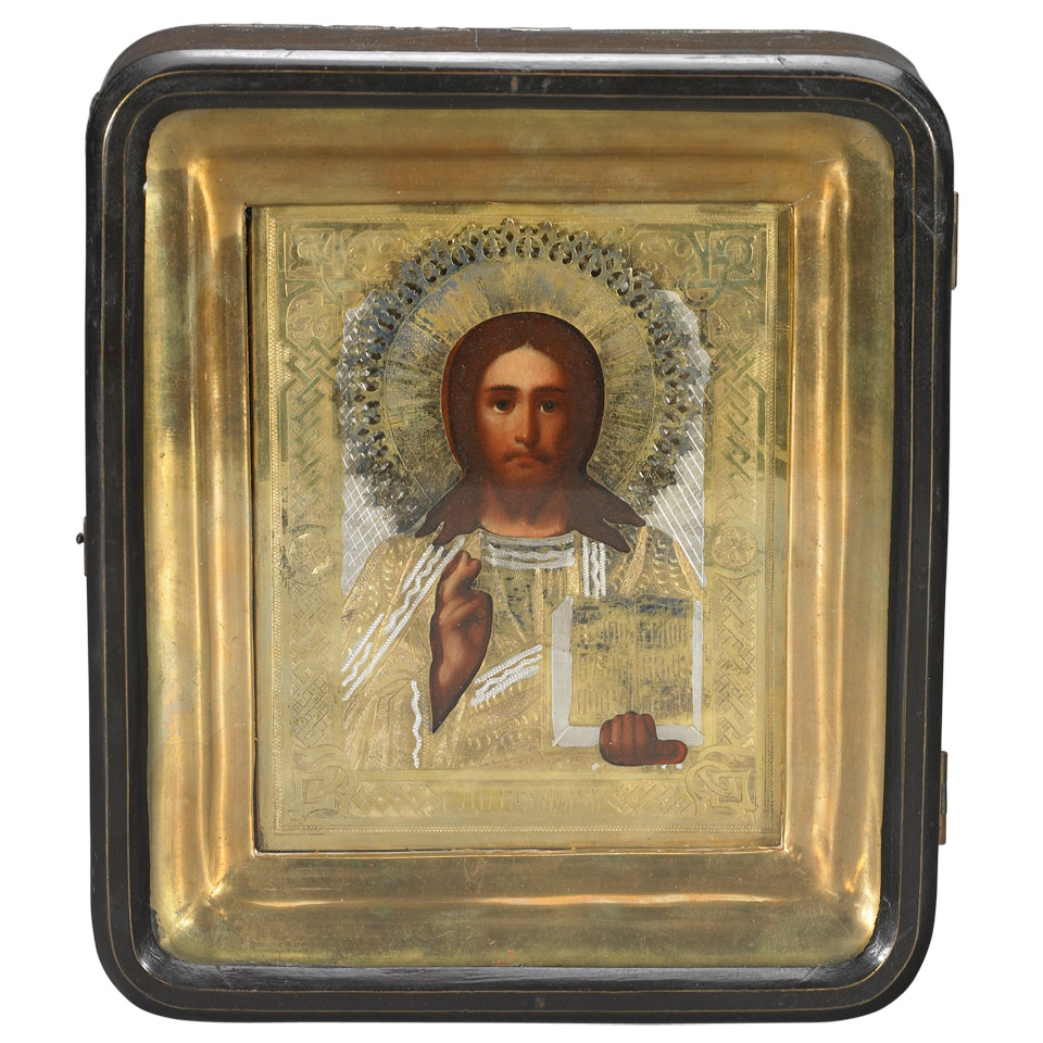 Appraisal: Cased Russian Icon Christ the Pantocrator late th century with