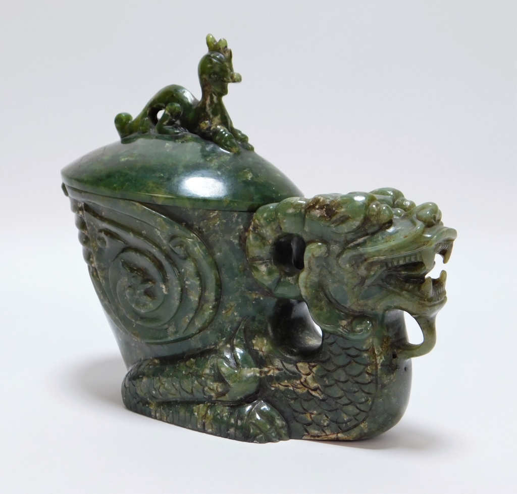 Appraisal: CHINESE QING DYNASTY DRAGON HARDSTONE CENSER China Qing DynastyFinely carved