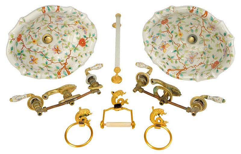 Appraisal: Two Sherle Wagner Basins with Accessories Italian late th century