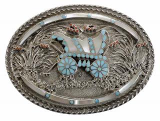 Appraisal: Zuni Silver Wagon Belt Buckle accented with mother of pearl