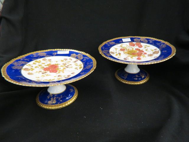 Appraisal: Pair of English Porcelain Compotes rich floral gold with cobalt