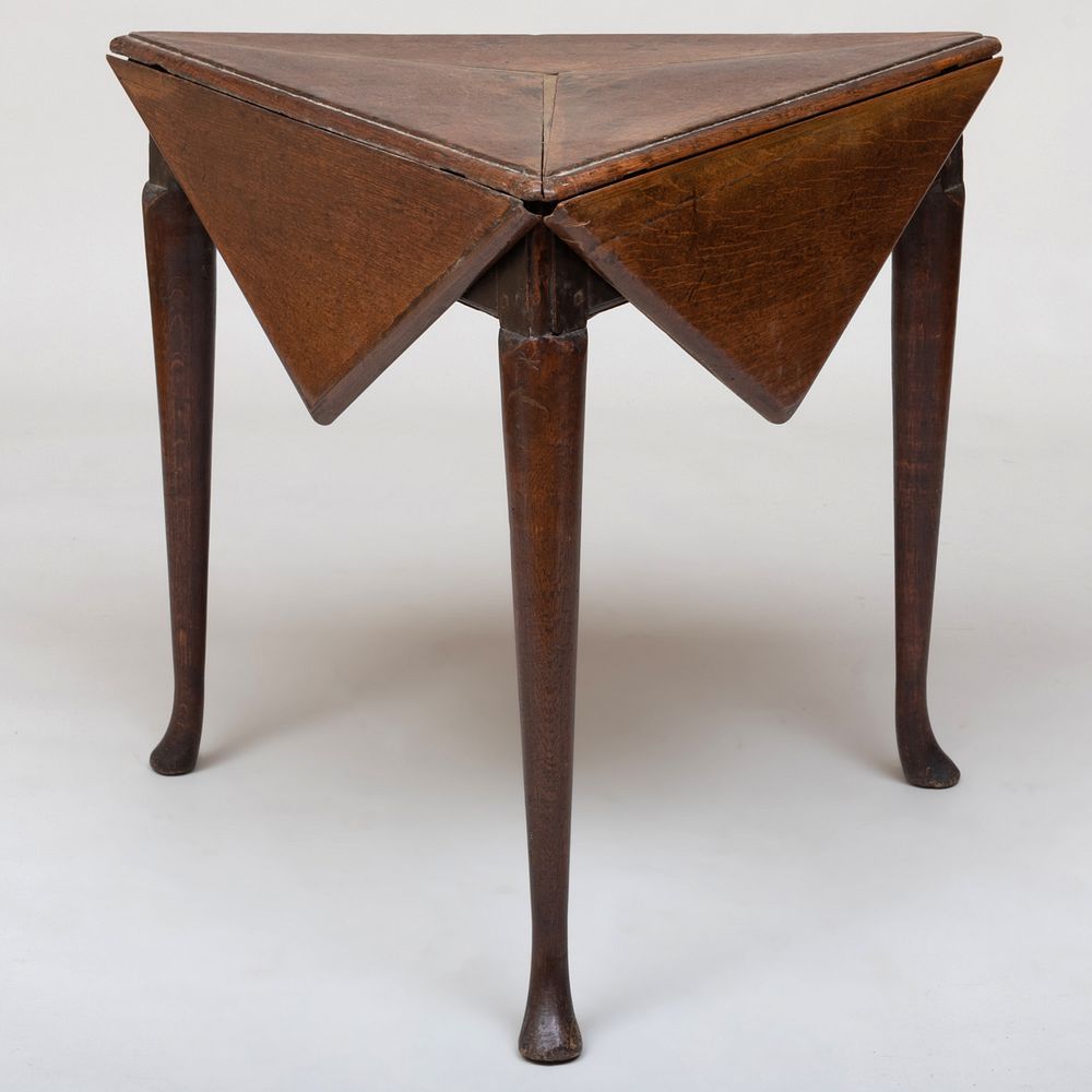 Appraisal: Queen Anne Oak Triangular Drop-Leaf Table x x in closed