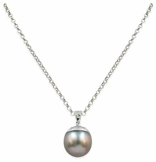 Appraisal: A TAHITIAN PEARL AND DIAMOND PENDANT The near round pearl