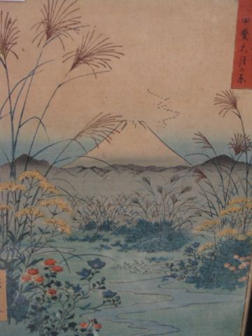 Appraisal: Japanese Woodcut Print landscape with mountain in distance signed image