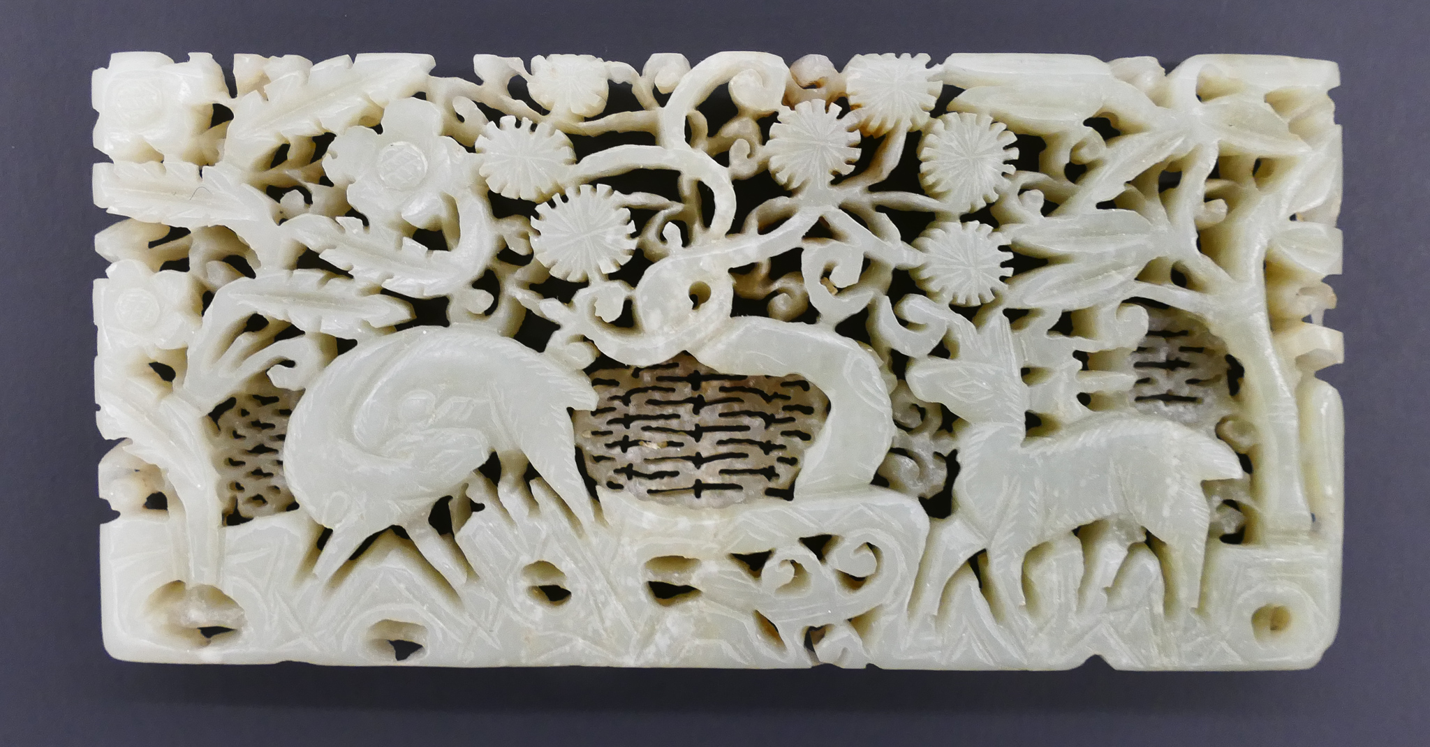 Appraisal: Fine Chinese Ming Jade Deer Plaque ''x '' Intricately pierced