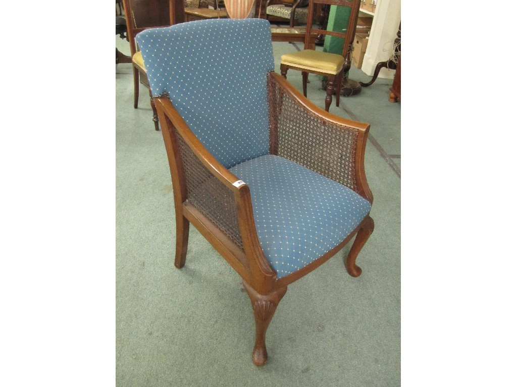 Appraisal: Walnut and upholstered Bergere armchair