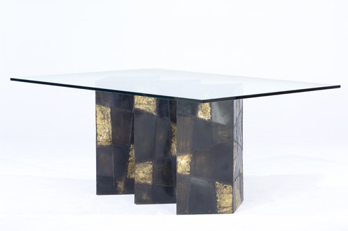 Appraisal: PAUL EVANS Bronze pewter and copper patchwork dining table with