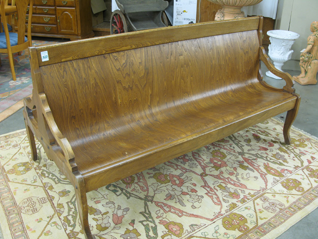 Appraisal: OAK DOUBLE SIDED TRAIN STATION BENCH American early th century