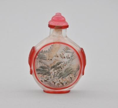 Appraisal: Reverse Painted Cameo Glass Snuff Bottle Clear glass with cherry