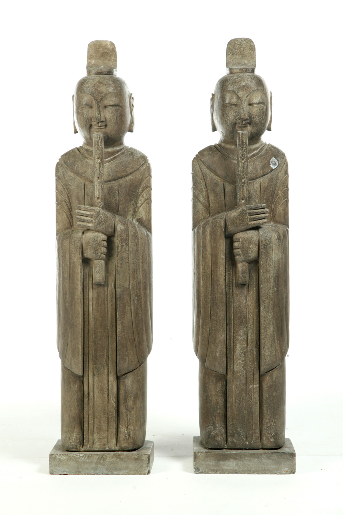 Appraisal: PAIR OF CHINESE STONE FIGURES Second half- th century Robed