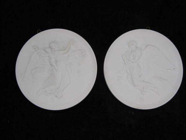 Appraisal: Pair of Royal Copenhagen Porcelain Plaques maidens cupid parian finish