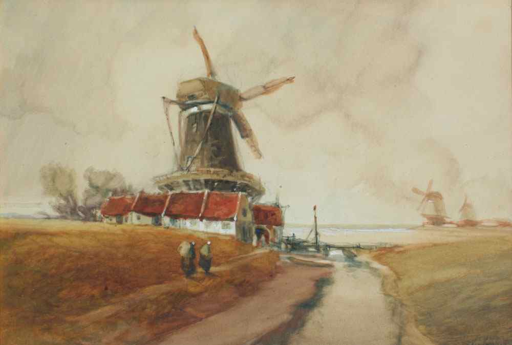 Appraisal: VAN VREELAND Francis William American - Dutch Landscape with Windmill