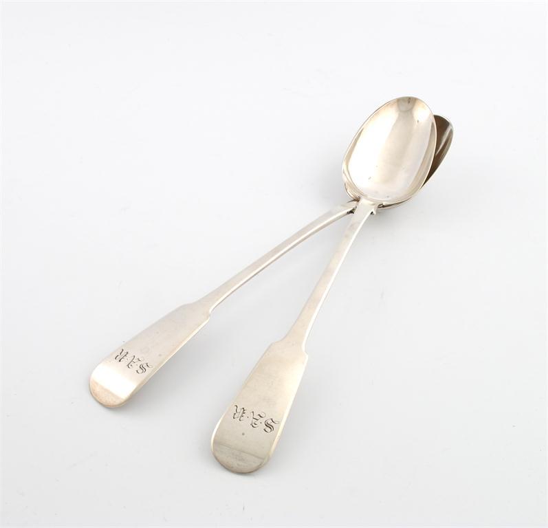 Appraisal: A pair of George IV silver Fiddle pattern basting spoons