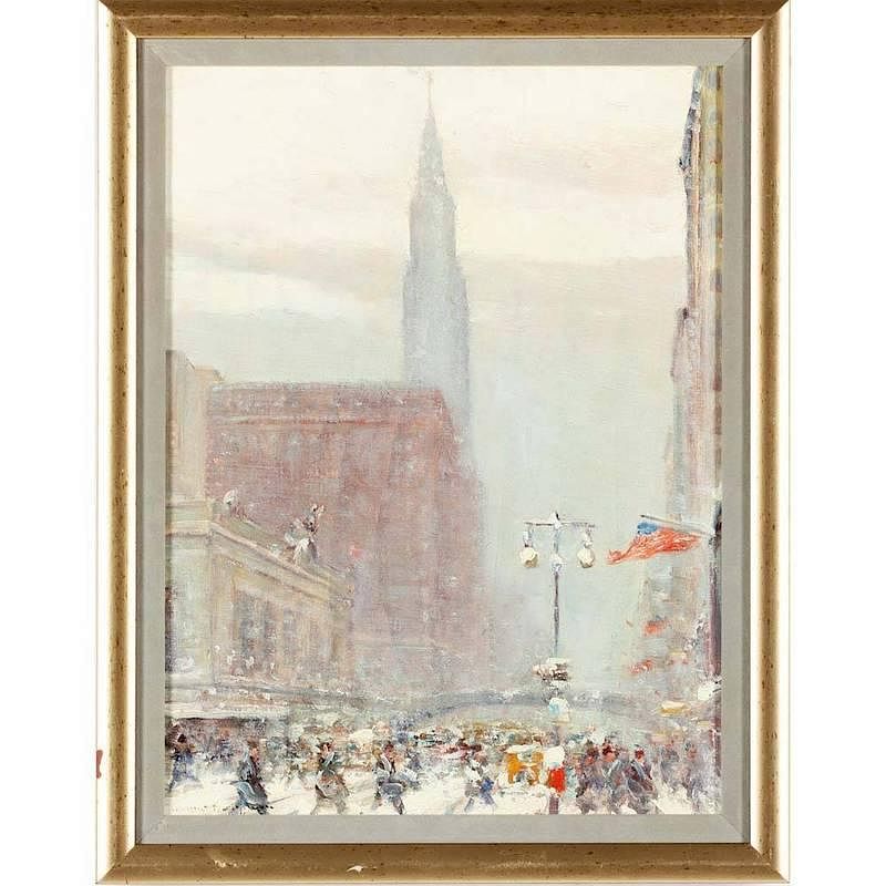 Appraisal: Johann Berthelsen - Grand Central Station in Snow oil on