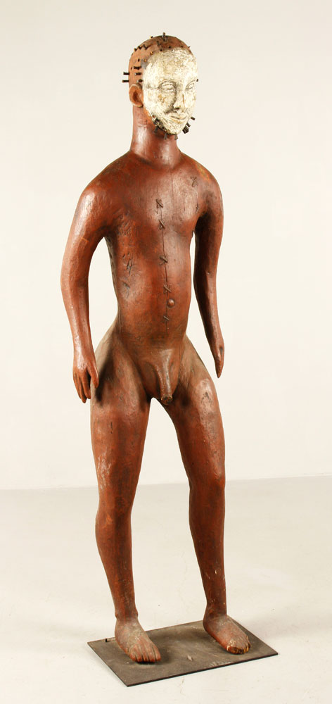 Appraisal: - African Carved Warrior African warrior figure carved wood and