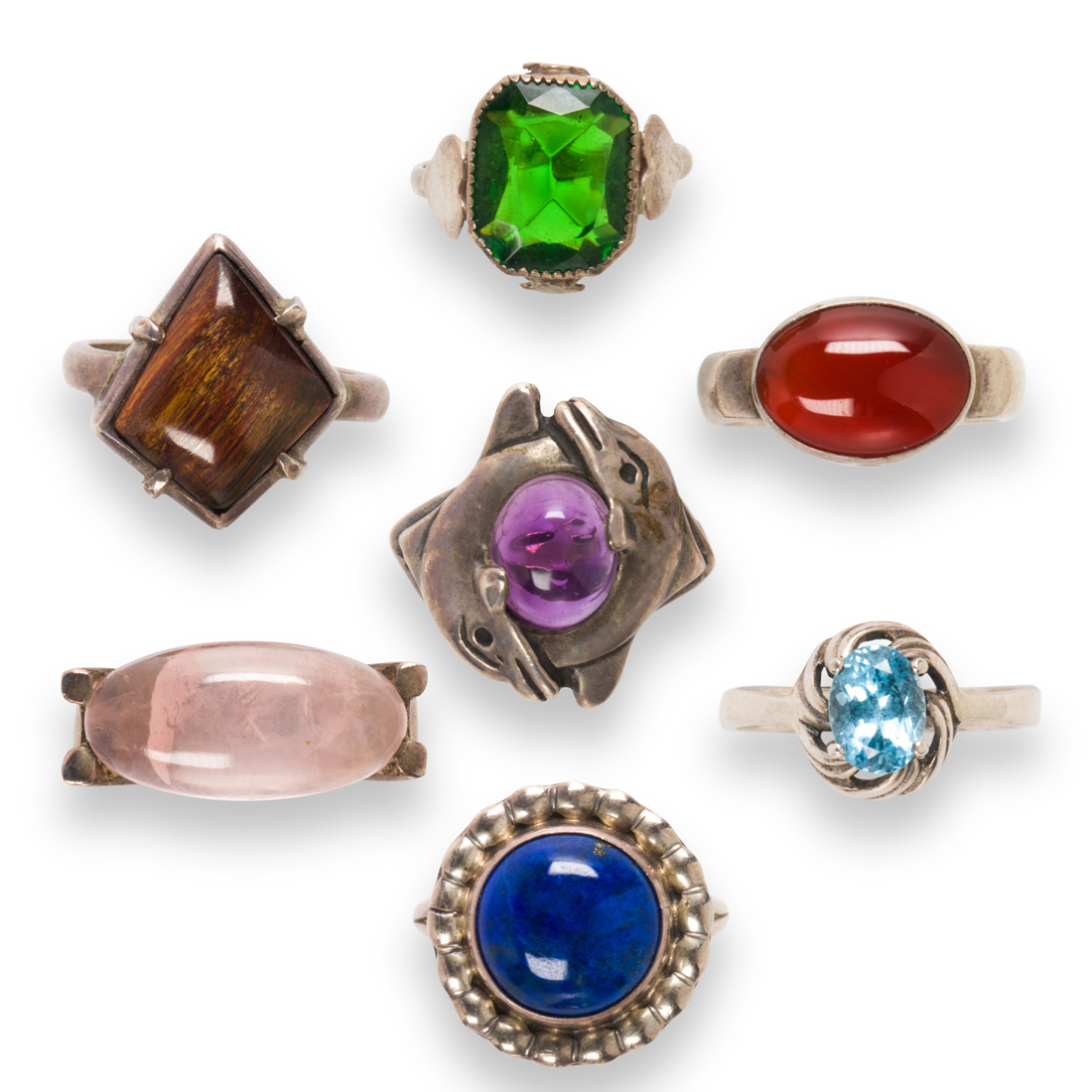 Appraisal: A GROUP OF GEMSTONE AND SILVER RINGS A group of