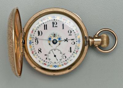 Appraisal: Hampton Railway gold pocket watch floral enameled pink and white