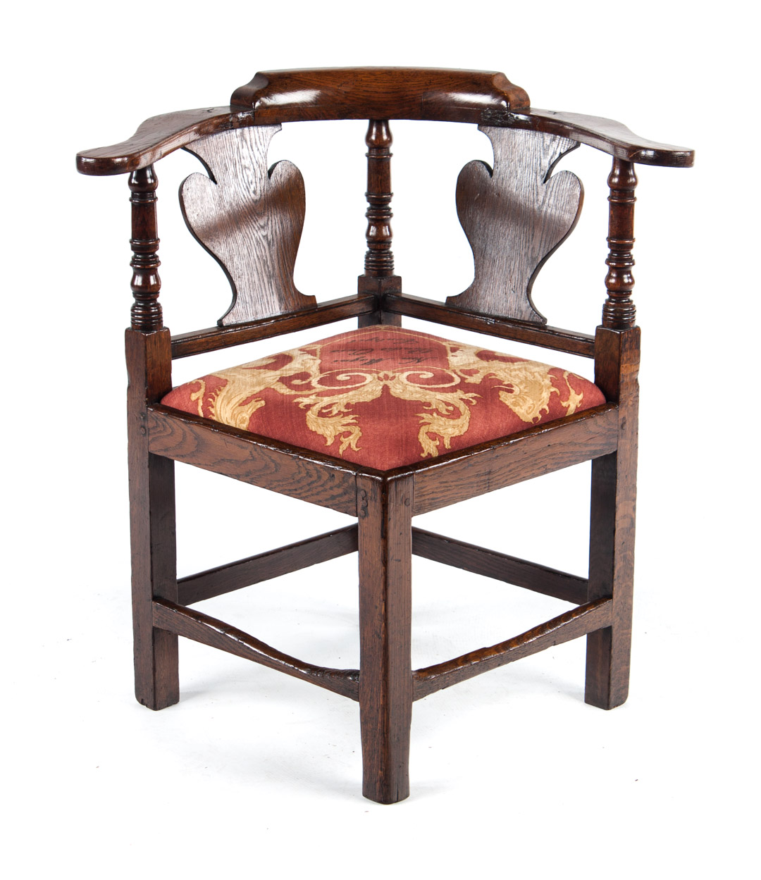 Appraisal: George III oak corner chair late th century raised crest