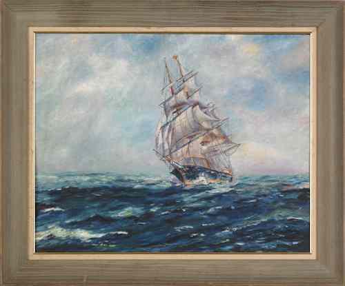 Appraisal: Oil on board seascape of a sail ship th c