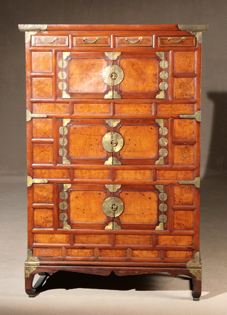 Appraisal: Korean Brass Mounted Burlwood and Elmwood Tansu th Century Height