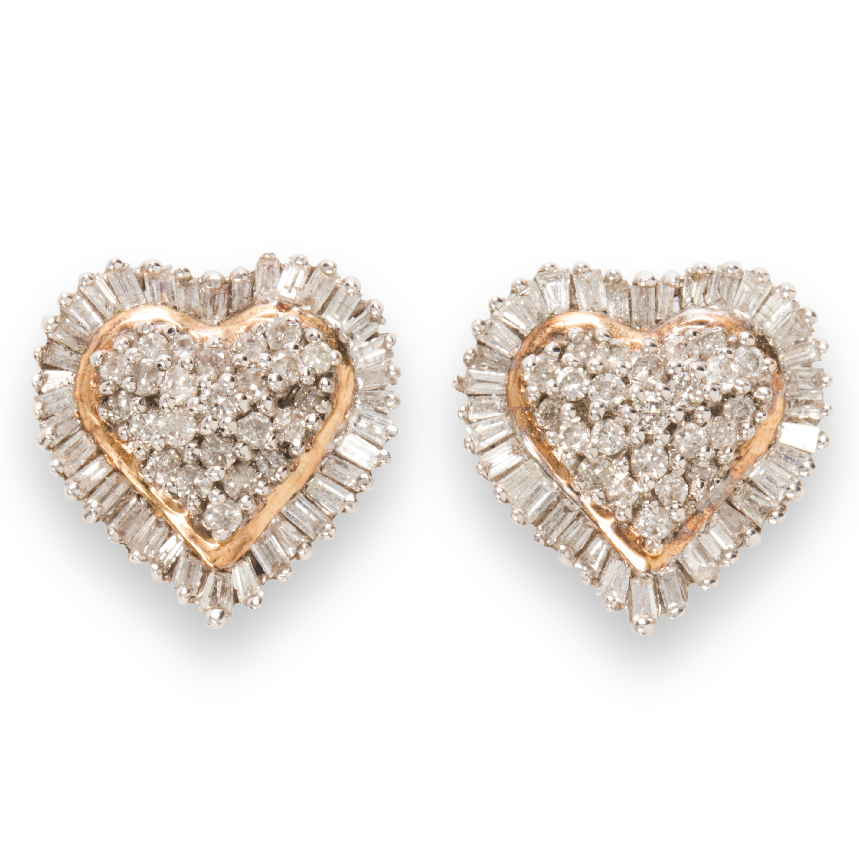 Appraisal: A PAIR OF DIAMOND AND FOURTEEN KARAT GOLD EARRINGS A