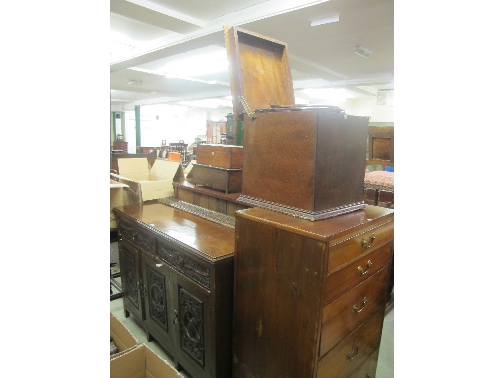 Appraisal: Sideboard chest of drawers wardrobe section and commode seat