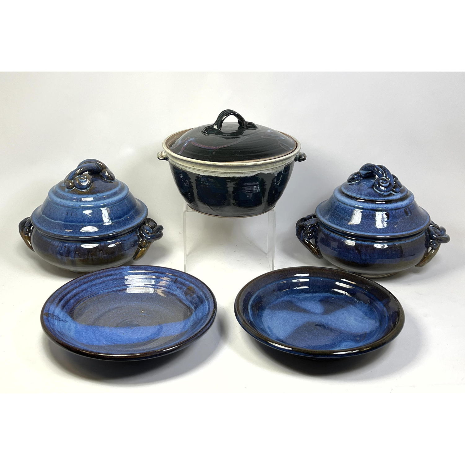 Appraisal: pc Glazed Studio Ceramics Serving Pieces Lidded Casseroles and Large