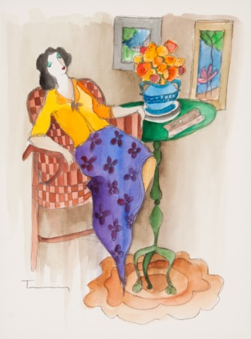 Appraisal: Itzchak Tarkay Woman by Table watercolor Israeli - Watercolor on