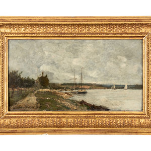 Appraisal: Jules Rozier French - Sailboats in an Inlet oil on