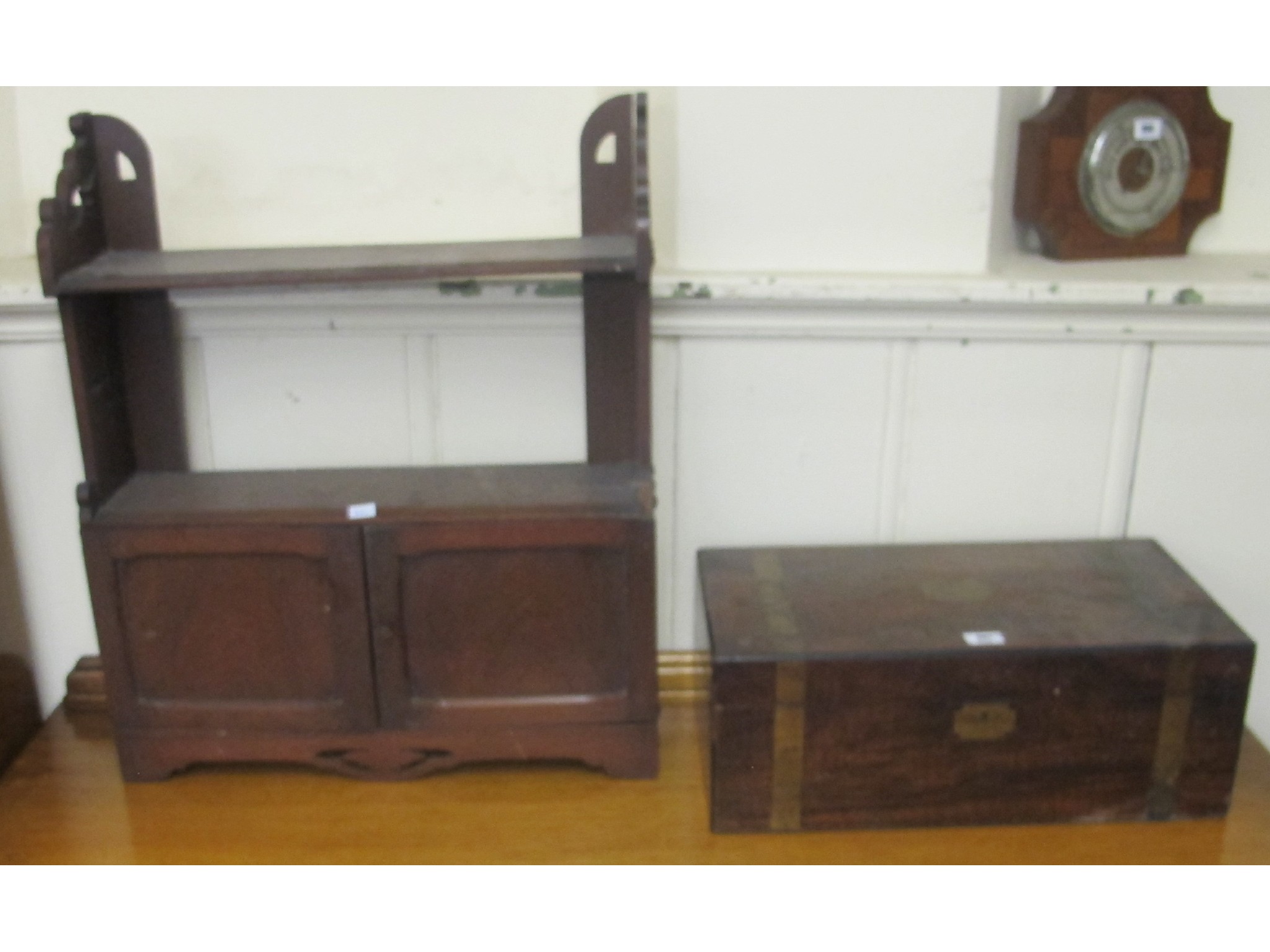 Appraisal: Victorian mahogany hanging wall cabinet with brass bound lap desk