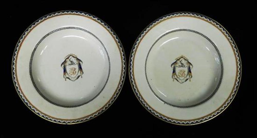 Appraisal: Chinese Export Armorial Lowestoft porcelain c two plates shield at