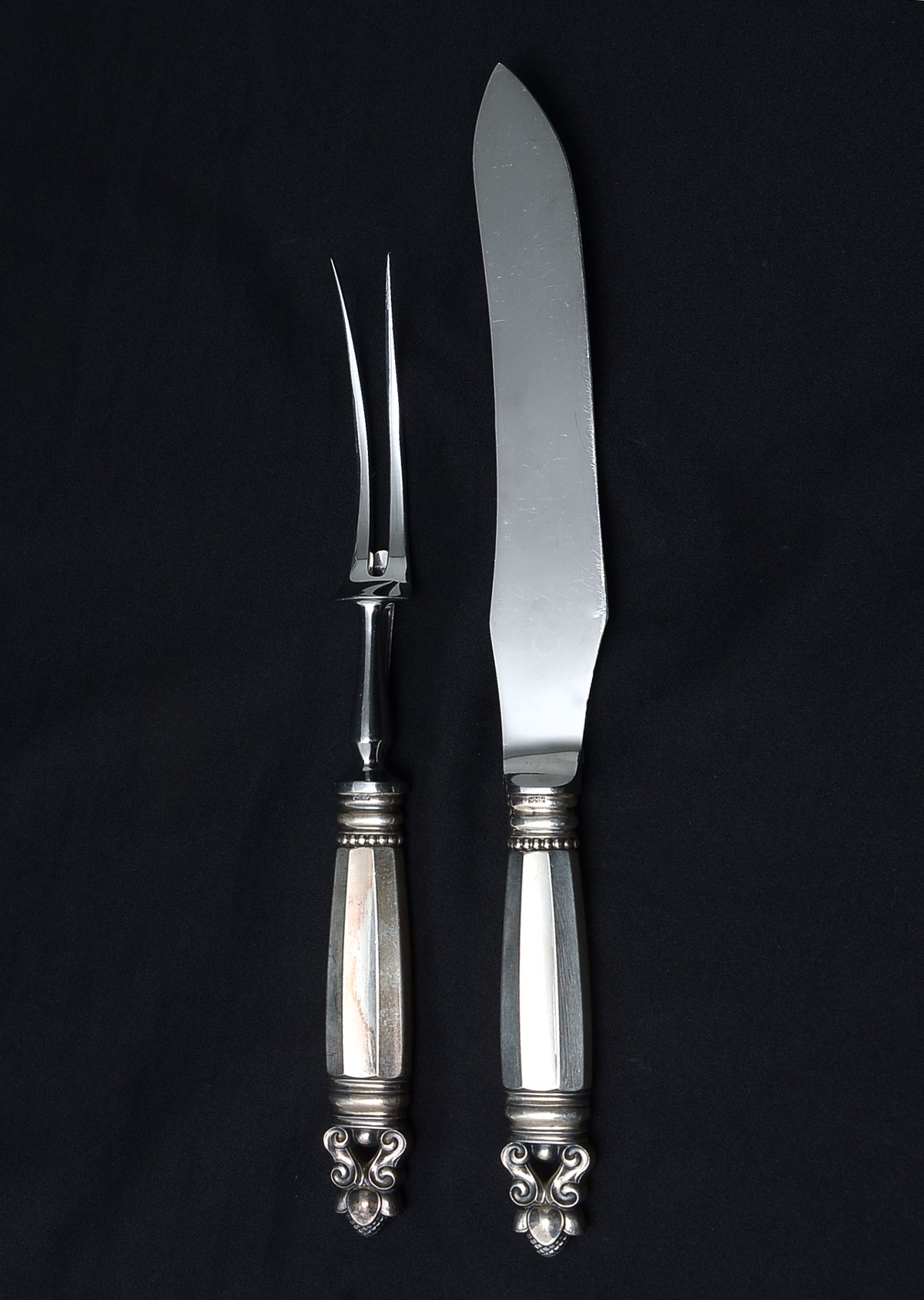 Appraisal: GEORG JENSEN STERLING ACORN HANDLE CARVING SET Piece Sterling silver