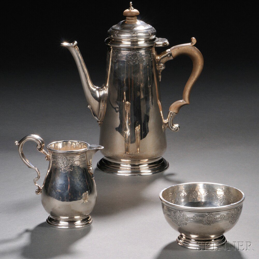 Appraisal: Three-piece George V Sterling Silver Tea Service London - Lionel